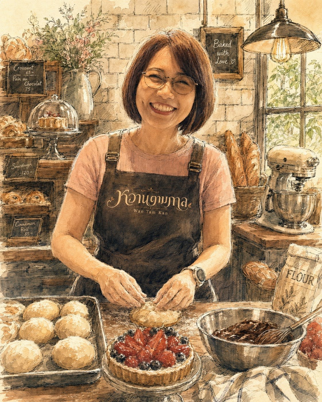 เจ้าของร้าน Grid Garden กำลังทำขนม